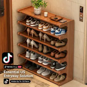 3/5/6-Tier Shoe Rack, Bamboo Shoe Rack, Wood Grain Finish Shoe Storage Rack, Easy to Assemble, Space-Saving