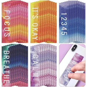 80 Pcs Ink and Starry Sky Anxiety Sensory Stickers with Inspirational Quotes 40 Style Mindfulness Fidget Textured Strip Office Adhesive Sensory Tape Anti Stress for Adults School(Watercolor)