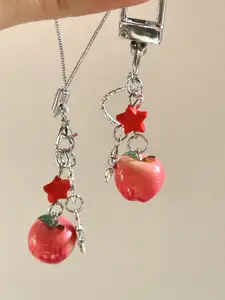 Y2K Heart Red Apple Keychain Lucky Apple Fruite Couple Key Chain Kawaii Phone Charm Paired Keyring Student Freindship Gift