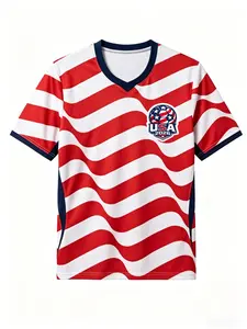 2026 Printed T-shirt from the United States, featuring contrasting wave stripes and a V-neck casual T-shirt, available for both men and women
