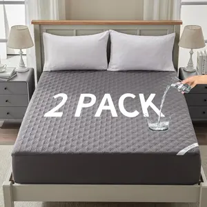 2 Pack Waterproof Queen Size Mattress Protector Noiseless with Deep Pocket Fitted for 6"-18", Soft Breathable Dirt-Proof Washable Mattress Cover for Home Bedroom Hotel Gray