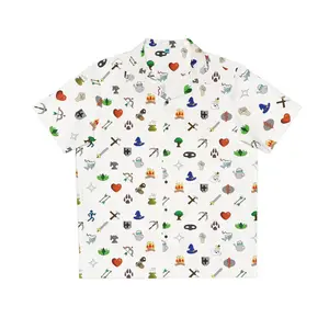 RuneScape Icon Pixel Hawaiian Shirt, Cozy MMORPG Game, Retro Fantasy Video Game Symbols, Cute Gamer Gift, RPG Adventure Shirt