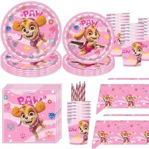 Pink Paw Patrol Birthday Party Decoration Disposable Tableware Tablecloth Plate Cup Kids Party Baby Shower Dogs Skye Supplies