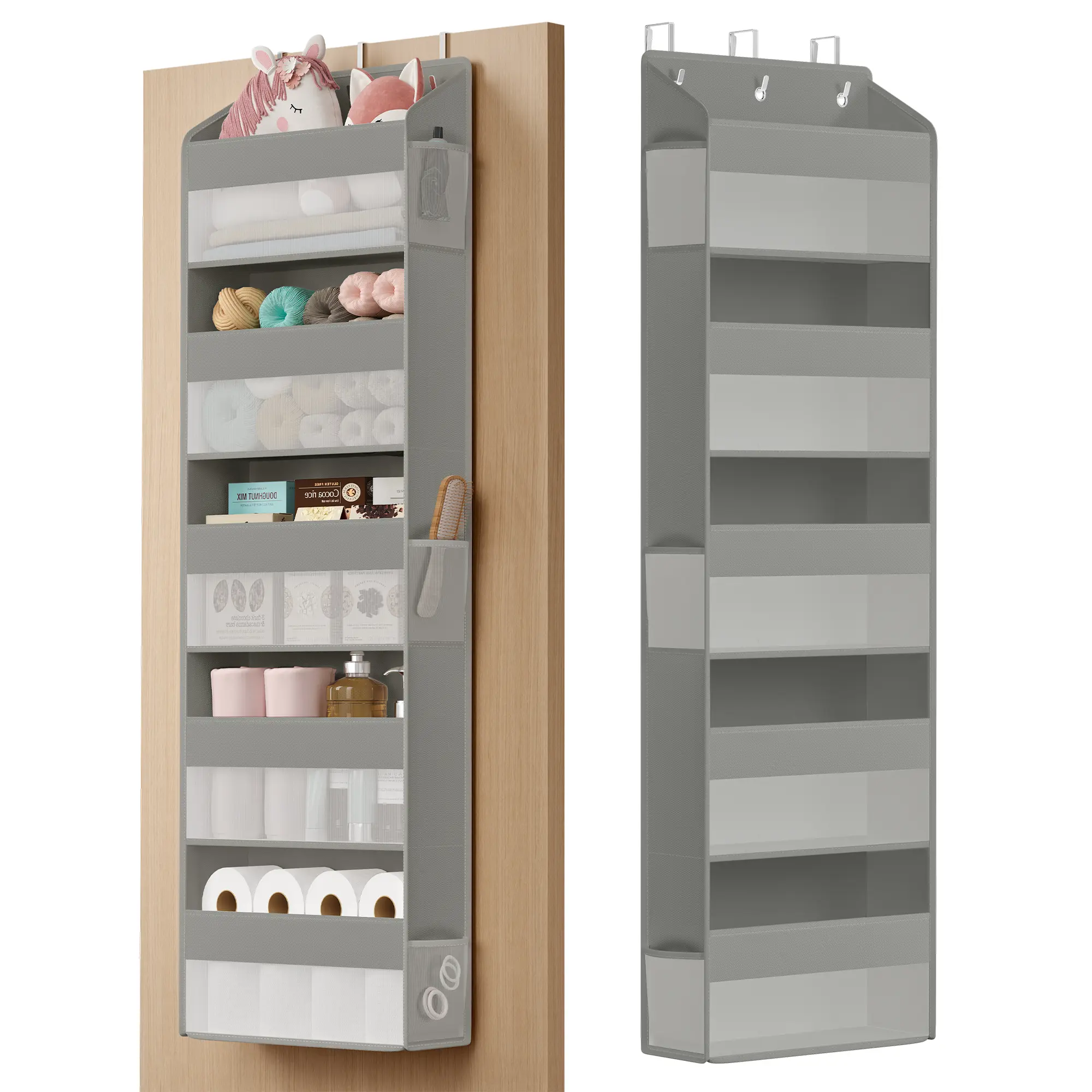 SONGMICS Hangable Over-the-Door Organizer, 5-Tier Door Hanging Storage Shelves | Heavy-Duty Foldable Closet Organizer with Transparent Pockets and Metal Hooks