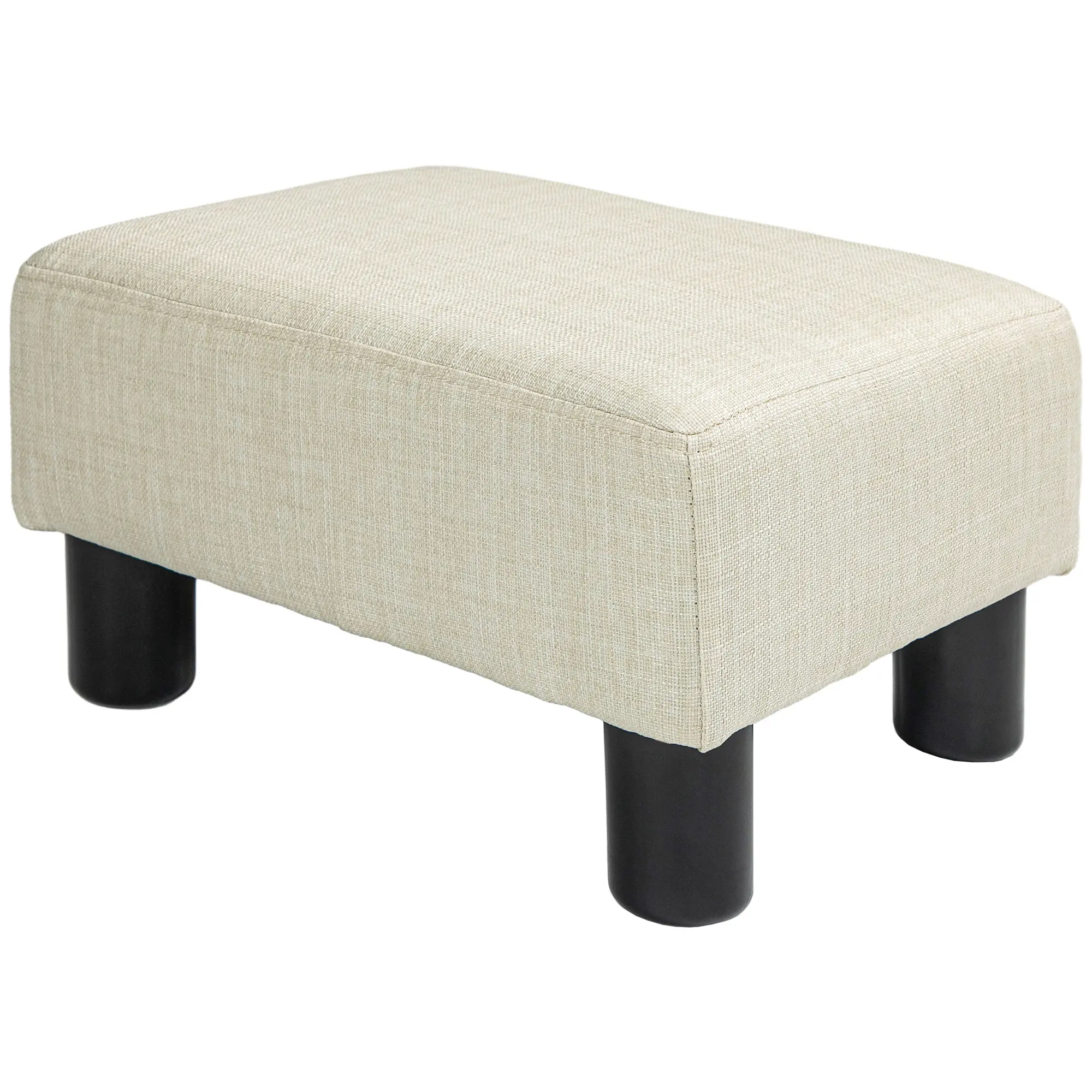 HOMCOM Ottoman Foot Rest, Small Foot Stool with Linen Fabric Upholstery and Plastic Legs, Cube Ottoman for Living Room, Pink