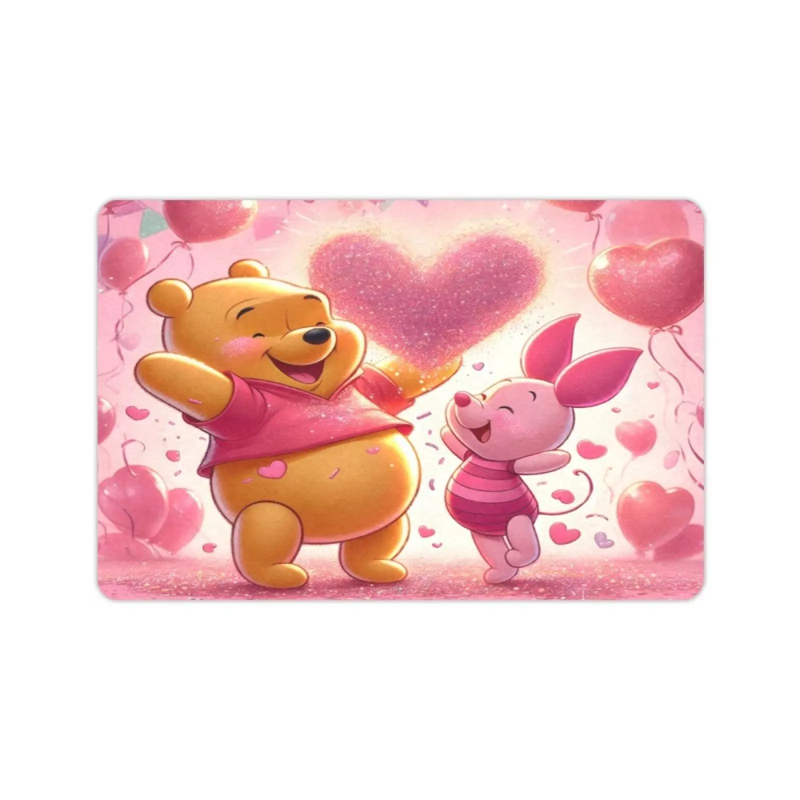 DISNEY CLASSIC Winnie the Pooh & Piglet Love Heart Home Decoration Mat, Non-Slip Low-Profile Entry Door Rug, Cute Cartoon Bear Pig Print Indoor-Outdoor Floor Mat for Home Use, Entry Door Mat