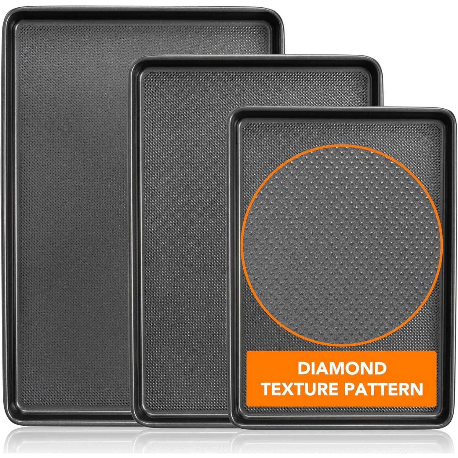 Baking Sheet Pan Set, Nonstick Cookie Sheet for Oven, Carbon Steel Half, Jerry Roll Pan with  Texture , 0.8mm Thick Heavy Duty Baking Tray, Set of 3