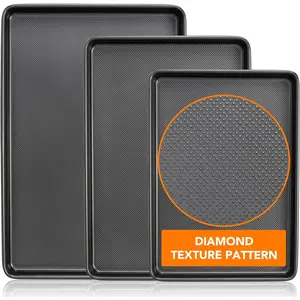 Baking Sheet Pan Set, Nonstick Cookie Sheet for Oven, Carbon Steel Half, Jerry Roll Pan with  Texture , 0.8mm Thick Heavy Duty Baking Tray, Set of 3