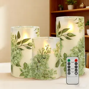 3pcs Set, Flameless Candle Lamp Set With Remote Control, Hand-applied Decals, Winter Holiday Decorative Candles, Suitable For Dining Tables, Themed Weddings, Etc.,summervibes