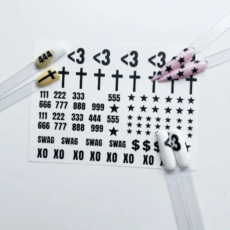 Essential Icons Nail Sticker Sheet | Instant Minimalist Lettering & Symbols for Nail Art | Nail Art Stickers | Cross Nail Art | Swag Nails - Alternative Nails - Nail Supplies - | SATIIN SCRIPTS