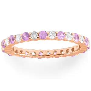 1 cttw Pink Sapphire & Diamond Wedding Eternity Ring 10k Rose Gold