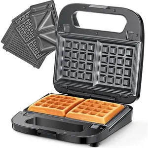 3-in-1 Waffle, Grill & Sandwich Maker,  Press Grill and Waffle Iron Set with Removable Non-Stick Plates,  for Grilled Cheese, Tuna Melts, Burgers, Steaks (Black, Stainless steel)