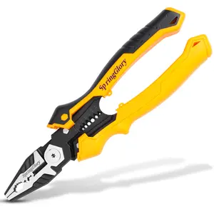 SPRINGGLORY 7-in-1 Linesman Pliers,9 inch Multipurpose Combination Pliers with Wire Stripper/Crimper/Cutter/Brake Cable Stripper Function, Heavy Duty Side-Cutting Pliers.