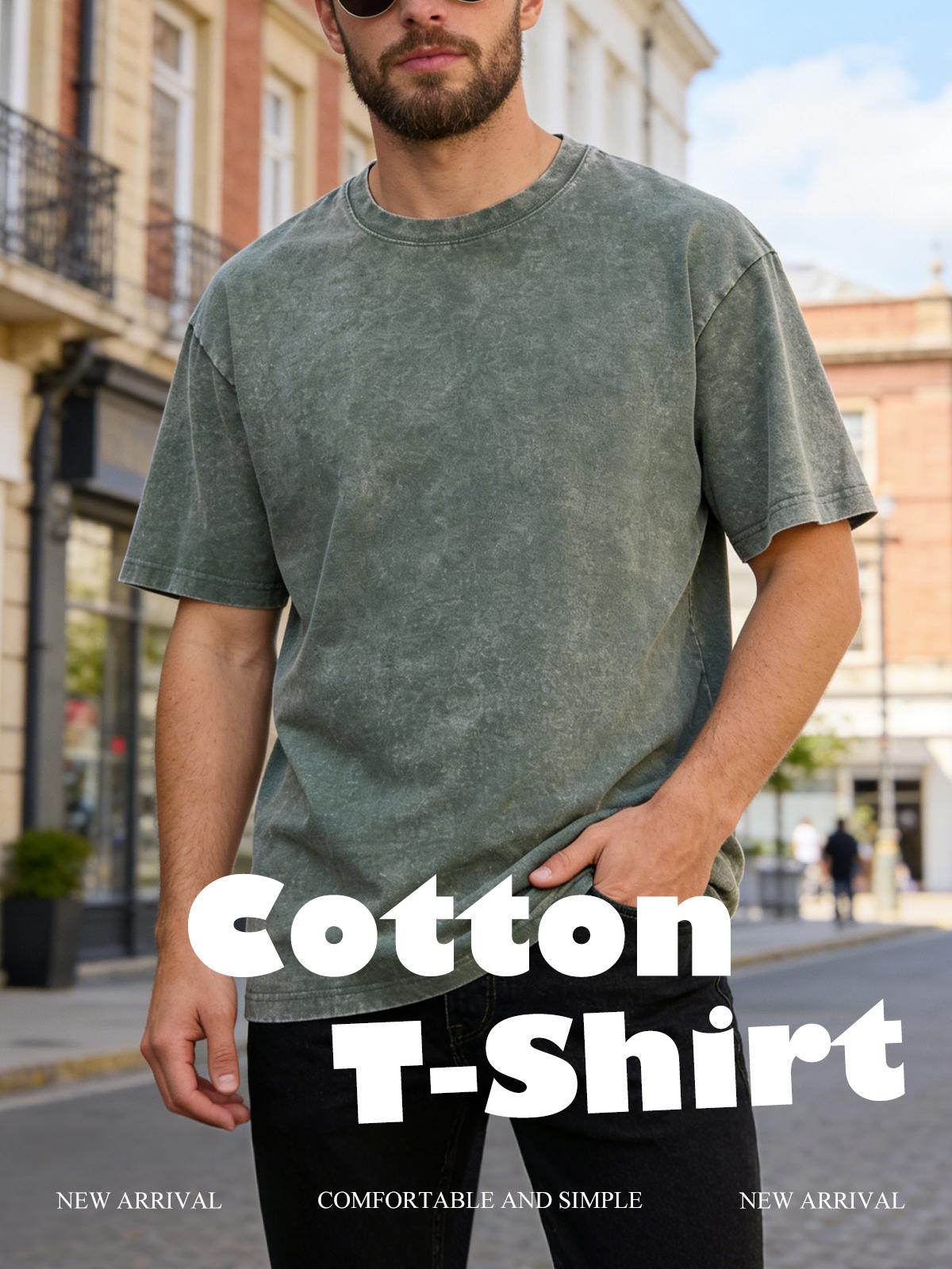 MARSVOVO Washed T-Shirt For Men Retro Style Comfortable Relaxed Fit Short Sleeve Casual Top Unisex Acid Wash T-Shirt Basic Round Neck T-shirt