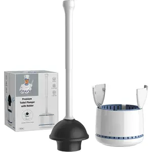 Toilet Plunger with Holder, Heavy Duty Toilet Plunger and Holder Combo for Bathroom Cleaning, White