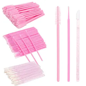 300 PCS Eyelash Extension Supplies Kit Disposable Micro Brush Eyebrow Lash Spoolies Lip Stick Brush Mascara Wand Applicator Makeup Brush Tool (Pink Sets)