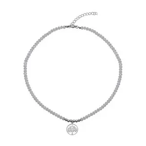 Stately Steel 16" Tree of Life Beaded Crystal Necklace