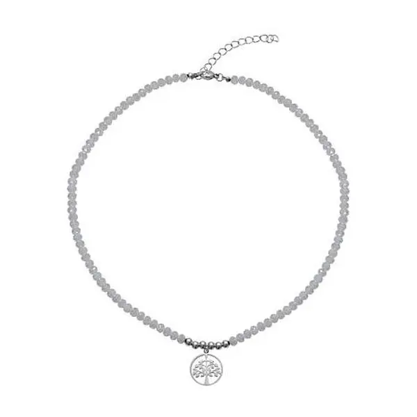 Stately Steel 16" Tree of Life Beaded Crystal Necklace