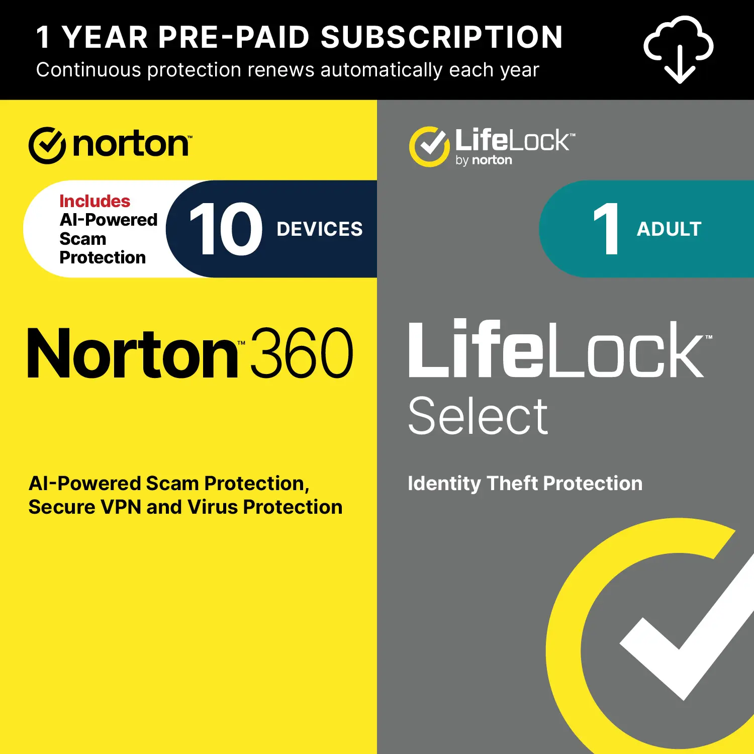 Norton 360 with LifeLock Select Bundle, All-in-One Protection for up to 10 Devices, Online Privacy, and Identity {Digital Download]