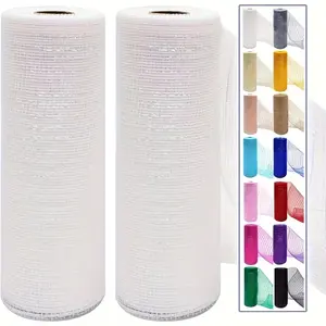 2 Rolls of Metallic Mesh Ribbon, Sparkling Colors, Ideal for DIY Wreaths & Holiday Décor, Wedding & Party Supplies