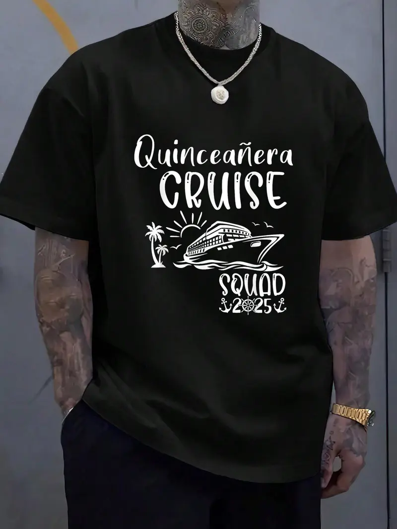 100% Cotton Unisex Quinceañera Cruise 2025 Holiday Trip Family Matching T-Shirt, Men's Women's Shirt Top, Short Sleeve Tops Crewneck Tshirt