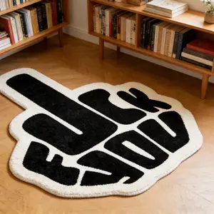 Personalized gesture shaped carpet black and white contrasting velvet floor mat, bedroom bedside anti slip and wear-resistant foot mat, trendy and cool personalized space decoration mat suitable for ins style/street trend home decoration, Fluffy Area Rug