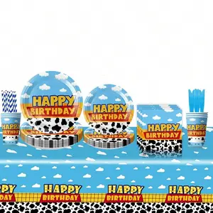 Blue Sky Cow Print Party Napkins, Cartoon Story Birthday Decorations, Disposable Paper Towels for 10 People, Inspirational Party Supplies, Disposable Dinnerware