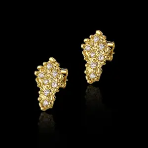 MaxBling81 High-Quality 14K Solid Brass CZ Golden Nugget Iced Stud Earrings, Statement Earrings, Unisex Appeal Fashion Jewelry for Men and Women