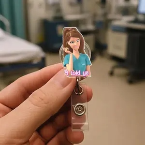 Funny Nurse Badge Reel, I Told Ya, Nursing Student Humor Badge Holder, Doll Meme Nurse Badge Clip, Healthcare Worker Gift