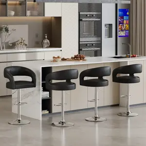 Bar Stools Set of 2 Swivel Counter Height Barstools with Back Adjustable Modern Bar Chairs, PU Leather Kitchen Island Stool Black White with Footrest