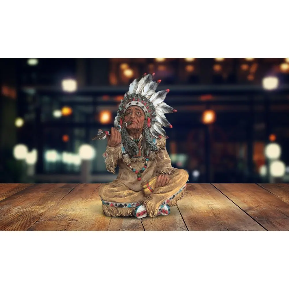 10"H Indian Smoking a Pipe Statue Native American Decoration Figurine