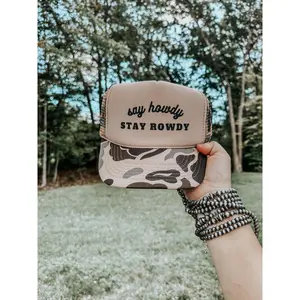 SAY HOWDY, STAY ROWDY Nashville Style Trucker Hat with Adjustable Snap Headband & Cowgirl Flair Design for Bachelorette Party & Girls Night Out 100% Nylon Mesh Fashion Fun