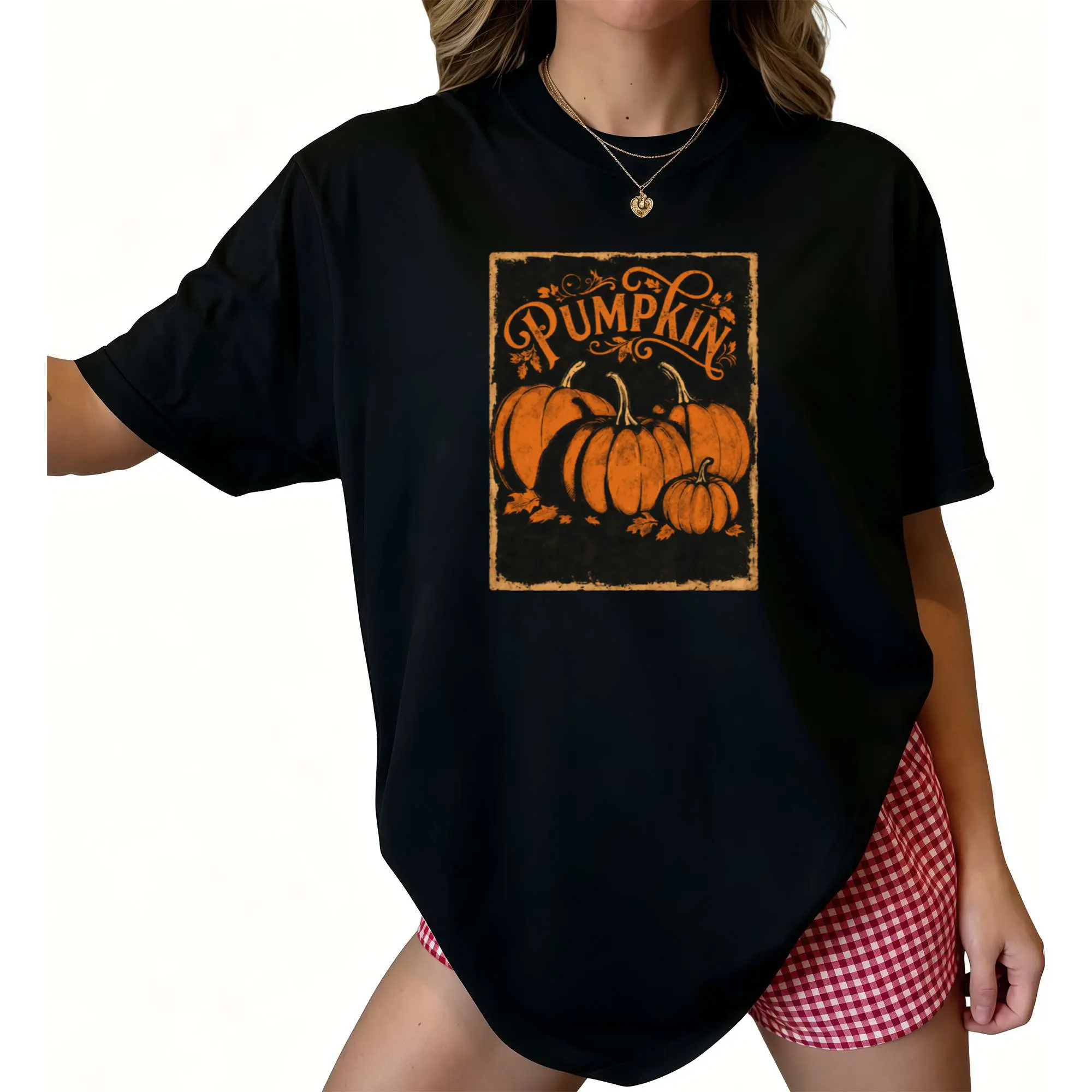 Womens Fall Shirts Pumpkin Short Sleeve Top | Thanksgiving T-Shirts, Crew Neck Tops, Autumn Graphic Tees, Casual Daily Wear, Halloween Outfits