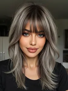 18 Inch Curly Bangs Full Head Synthetic Wig, Natural Look for Daily Wear, Comfortable and Stylish Hairpiece, Synthetic Material Wigs