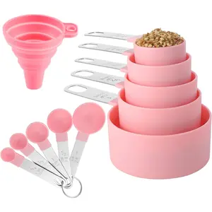 Measuring Cups and Spoons Set for Kitchen Gadgets 10 Pieces Stackable Stainless Steel Handle Pink for Dry & Liquid Ingredients Ideal for Cooking and Baking Essential Tool Set