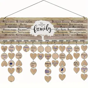 Family Birthday Calendar with Labels, Vintage Family Birthday Letters Wall Hanging, Inspirational Quotes Wooden Birthday Reminder for Mother's Day Anniversary Gift Decoration Graduation Party Decoration Christmas Halloween Decoration halloween decor