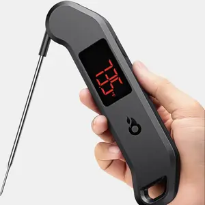 Digital Meat Thermometer – Motion-Activated, Auto-Rotate Display, 1-Second Reading, Waterproof BBQ Cooking Thermometer with LED Screen