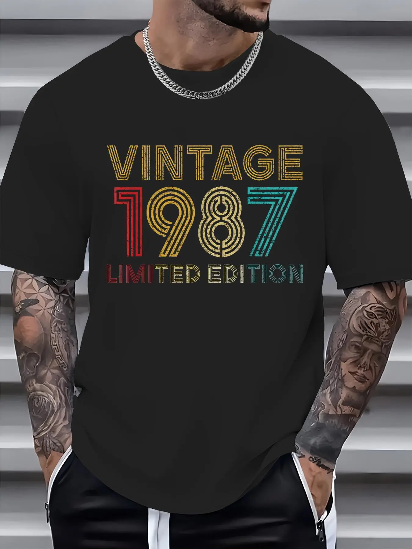 Vintage 1987 T-Shirt, Limited Edition 35th Birthday Gift for Men & Women, Casual Loose Fit Cotton Graphic Top, Shortsleeve, Menswear, Round Neck, Jackets, 35 Years Old, All Seasons, Avoid Ironing Prints