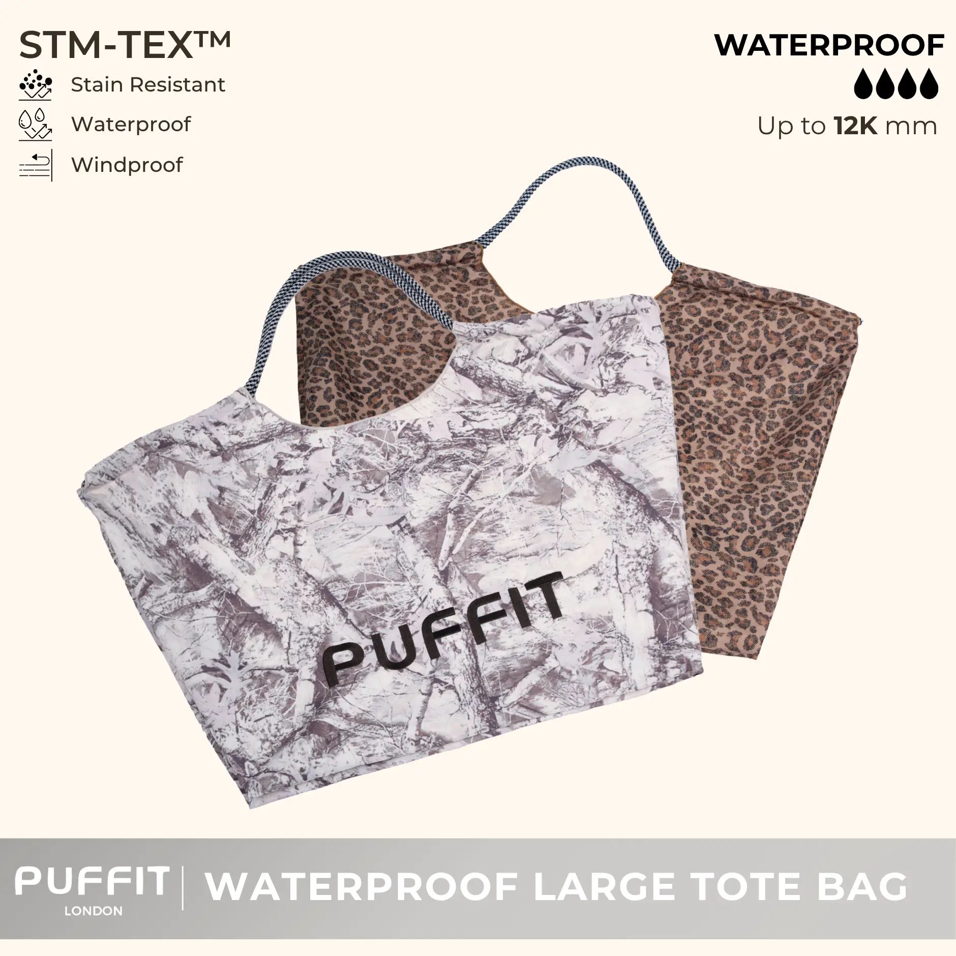 PUFFIT STM-TEX Large Tote Bag,Waterproof,Lightweight,Stain Resistant,Work,Gym,Travel & Daily Use,Shopping