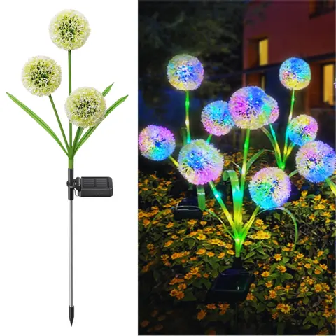 Dandelion Shape Colorful Solar Lawn Decorative Lamp, Colored Light and 2 Lighting Modes, Easy to Install, Solar-powered Ambient Night Light Suitable for Terrace, Courtyard, Garden and Outdoor, Solar Dandelion Lights