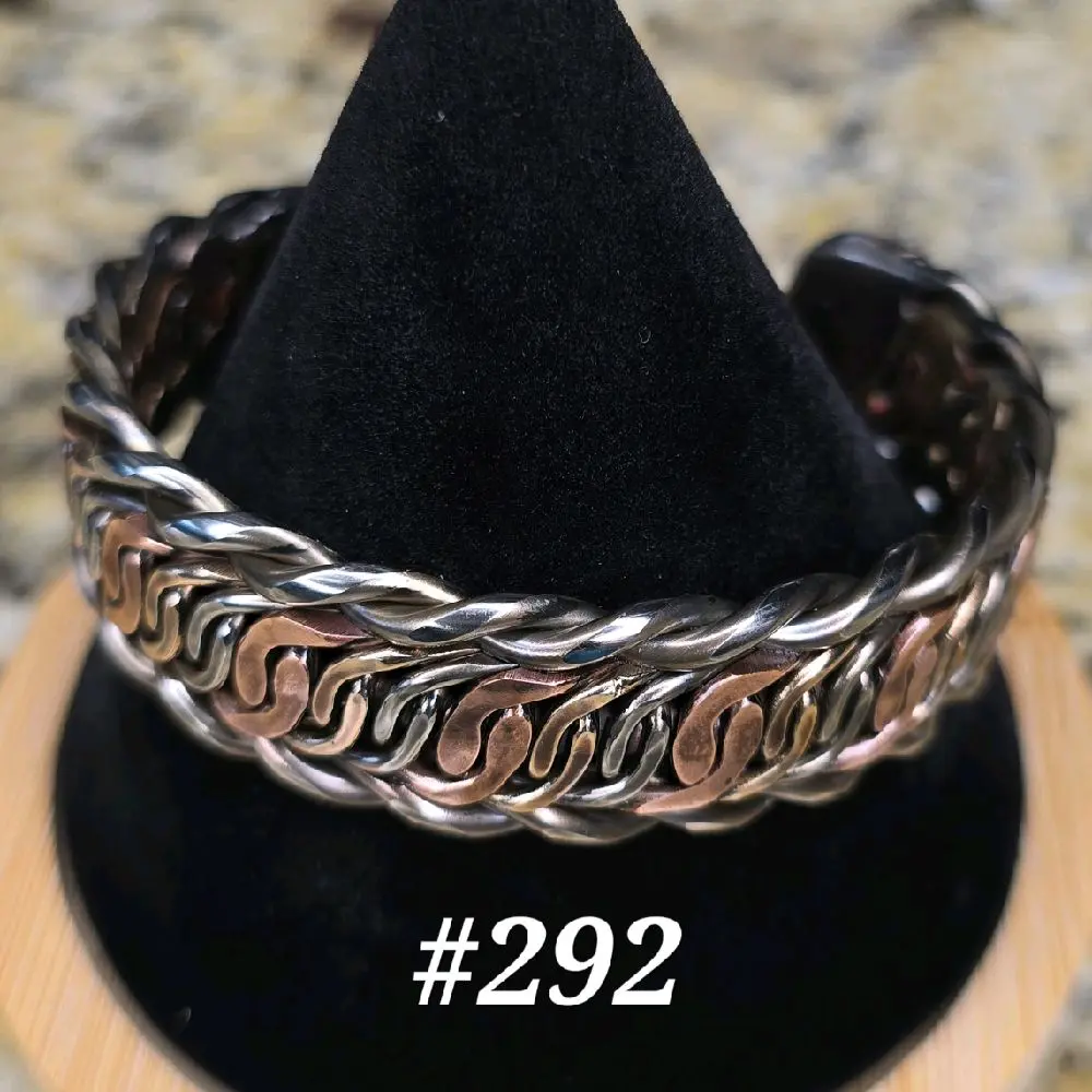 #292 Pure Copper SS SB  6" x 3/4"   Hand-Woven Cuff Bracelet  Handmade Artisan Jewelry Unisex Gift Ready Open Cuff Design Comfortable Daily Wear