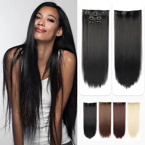 Women's Synthetic Fiber Clip-in Hair Extensions, 6Pcs 22in 140g Full Head Hairpieces with Multiple Secure Clips, Natural Soft Heat-Resistant for Daily Use & Special Occasions (Party, Wedding), Hair Extensions Clip In