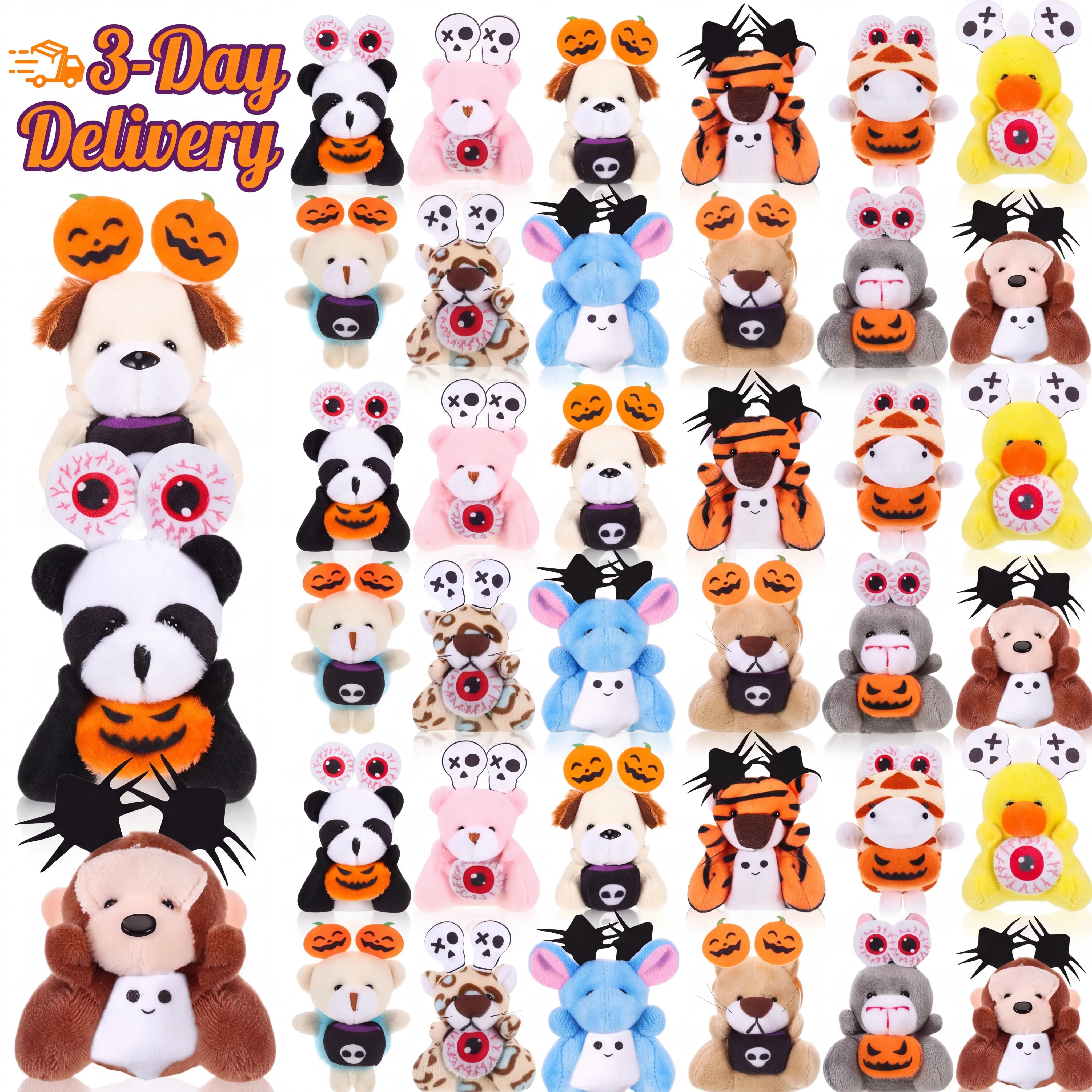 12/24/36 Pack Halloween Party Favors Stuffed Animal Keychains Gifts for Kids Students, Mini Plush and Non-Candy Treats for Classroom Parties, Trick-or-Treat Bags and Goodie Bags