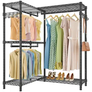 VIPEK L4 Closet Storage Organizer – L Shaped Corner Rack with 3 Hanging Rods & Hooks, Freestanding & Easy to Install for Bedroom & Walk-In Closet