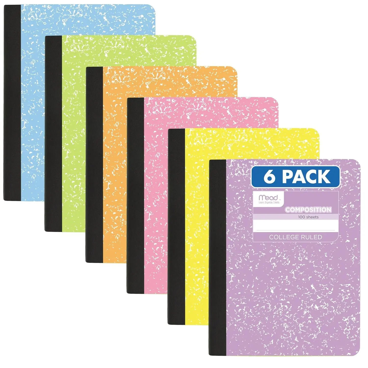 Mead Composition Notebook, Wide Ruled 7.5" x 9.75" Paper, 100 Sheets, Assorted Colors, 6 Pack (950054-ECM)