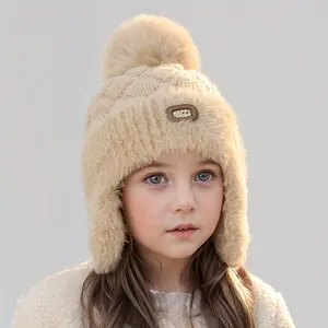 1pc Kids Winter Hat with Ear Flaps - Soft Plush Beanie, Pastel Pink Cold Weather Cap for Boys & Girls Ages 4-10, Warm Winter Hat for School, Playdates, Cycling - Ideal Birthday/Thanksgiving Gift for Children, Outdoor Activities, Playful Design, Comfortabl