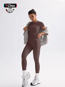 Women's Casual Sportswear Set High Stretch Activewear Solid Top and High Waist Slim Fit Pants, Comfortable Soft Breathable Yoga Clothes Set for Daily Fitness Running Yoga