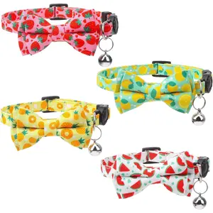 4 Pack Cat Collar with Bow Tie and Bell Breakaway Bowtie Cat Collar Fruit Cat Kitten Collars Spring Summer Adjustable Safety Cat Collar for Boy Girl Cats