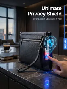 Leather Fingerprint Lock Handbag, Business Briefcase, Touch-Open Anti-Theft Bag, Large Capacity, High-End Security Grab Bag