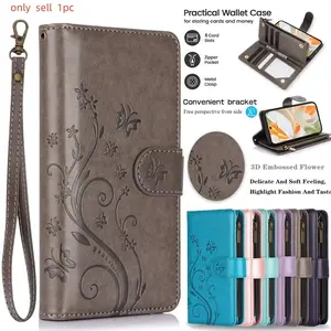 Leather Zipper Wallet Phone Case for Google Pixel 10 Pro XL Pro 9 9A 8 8A 7A 7 6A 6 Wrist Strap Cards Holder Cover